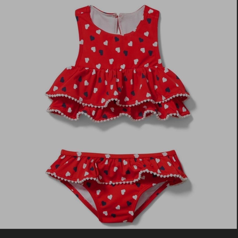 Ruffle heart print two piece swim suit ❤️